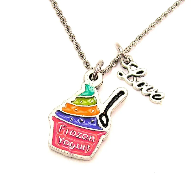 delicate necklaces for women -Frozen Yogurt Rainbow Hand Painted 20" Chain Necklace With Cursive Love Accent