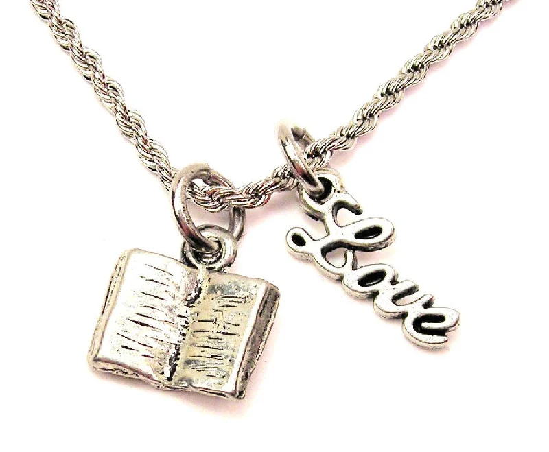 classic necklaces for women -Open Book 20" Chain Necklace With Cursive Love Accent