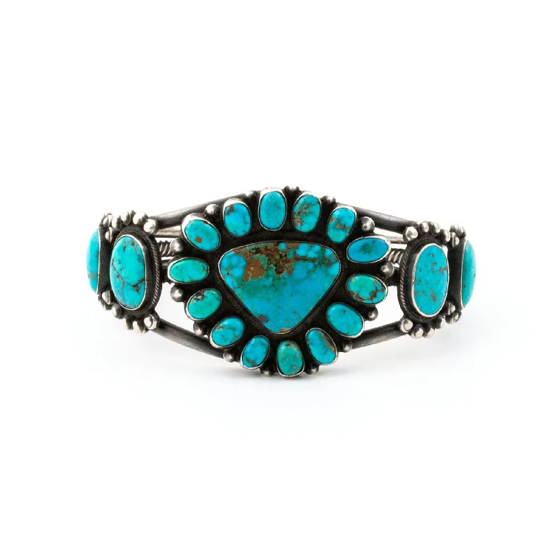 stackable bracelets for women -1920s Triangular Turquoise Burst Cuff