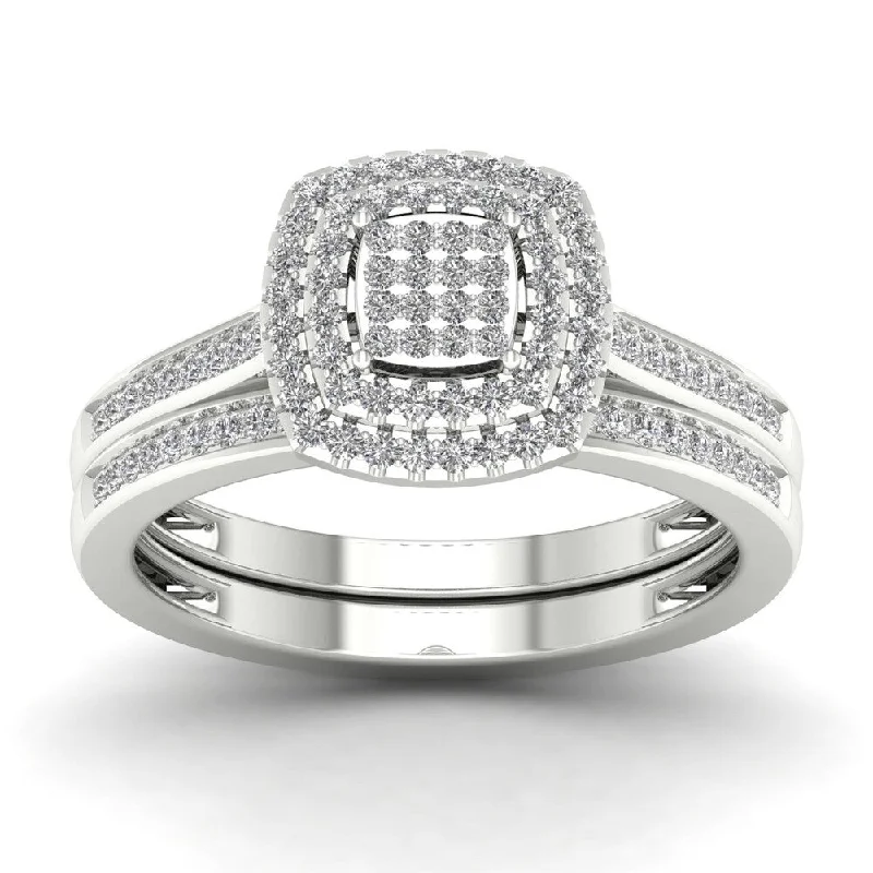 De Couer IGI Certified S925 Sterling Silver 1/3ct TDW Diamond Halo Bridal Ring