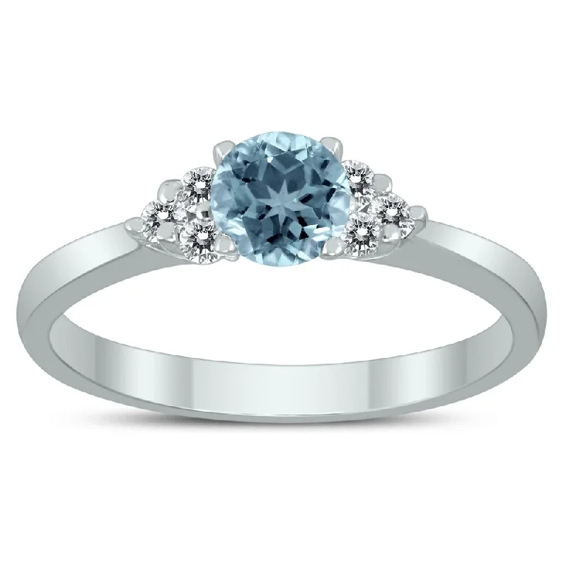 4MM Aquamarine and Diamond Cynthia Ring in 10K White Gold