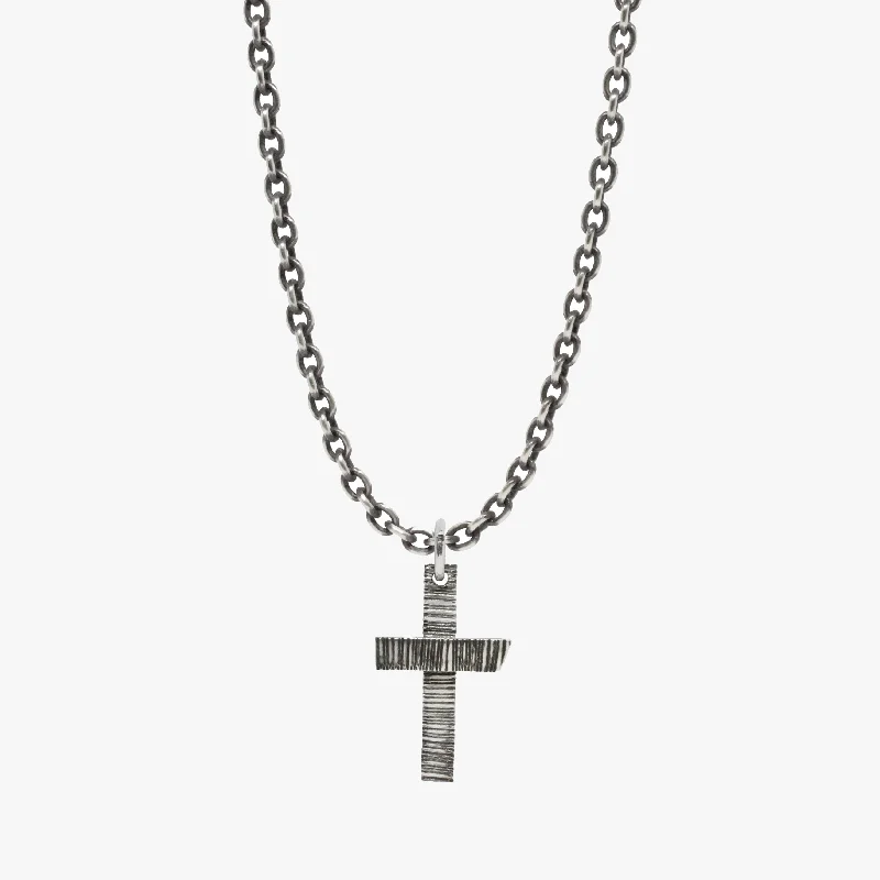 simple necklaces for women -Etched Sterling Cross Necklace