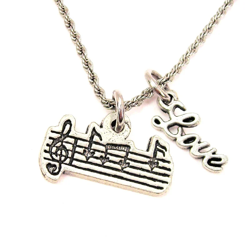 women's gold necklaces -Musical Bar 20" Chain Necklace With Cursive Love Accent