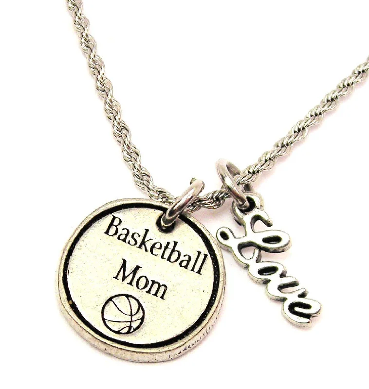 anniversary gift necklaces for women -Basketball Mom 20" Chain Necklace With Cursive Love Accent