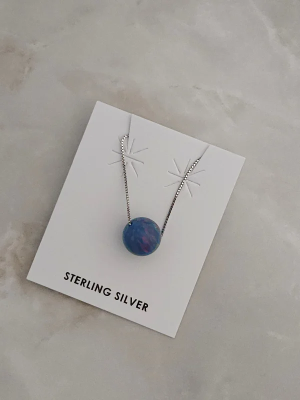 colorful necklaces for women -Sterling Silver Blue Opal Ball Necklace