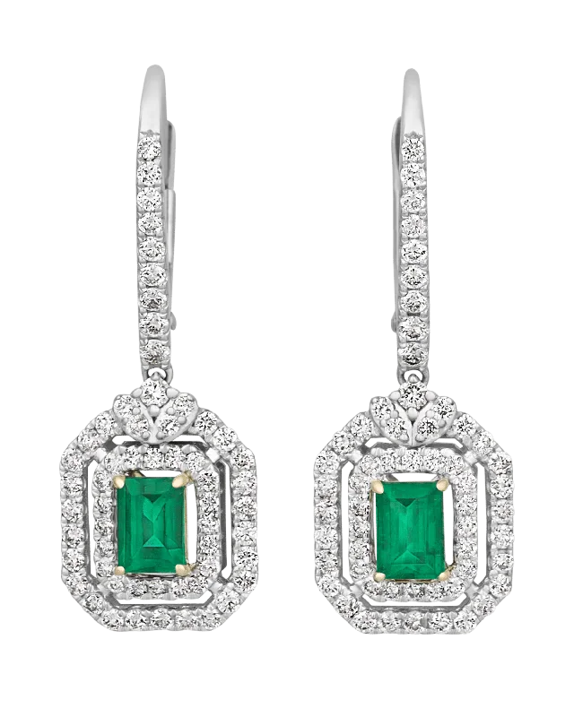 gold rings for women -diamond earrings for women -Colombian Emerald Earrings, 0.74 Carats