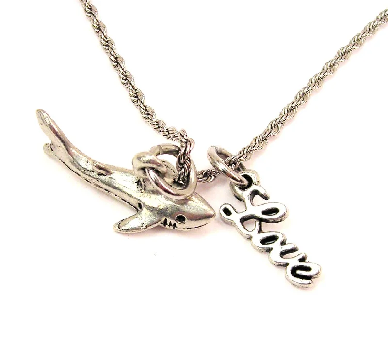 custom name necklaces for women -Side View Shark 20" Chain Necklace With Cursive Love Accent