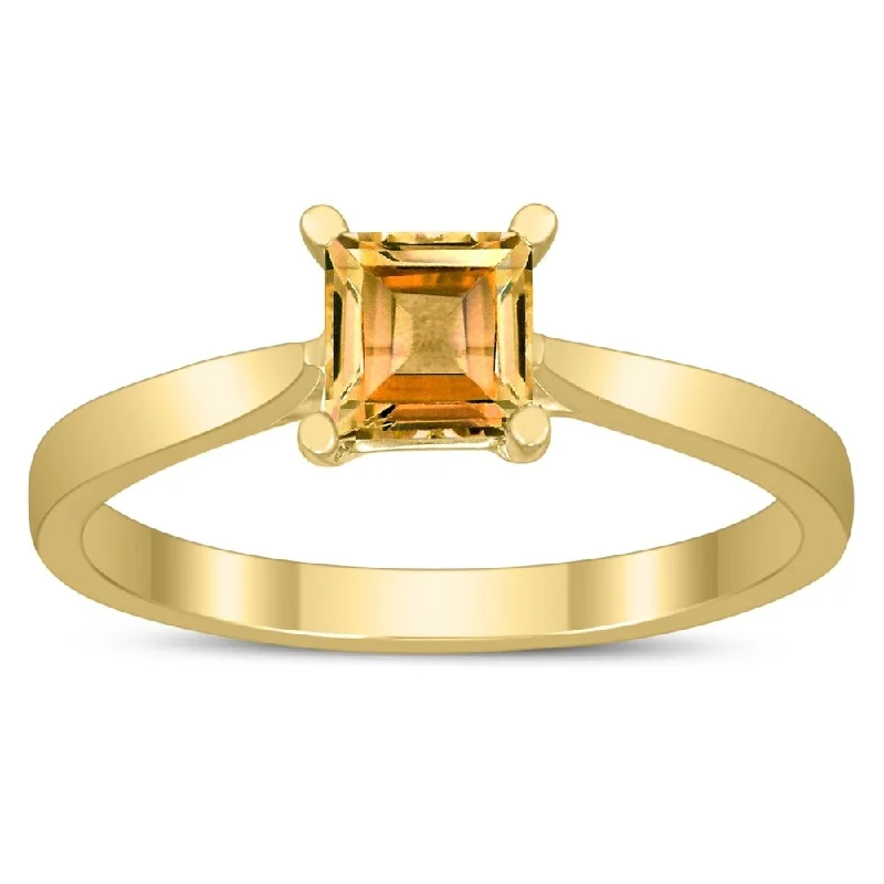 Square Princess Cut 5MM Citrine Solitaire Ring in 10K Yellow Gold