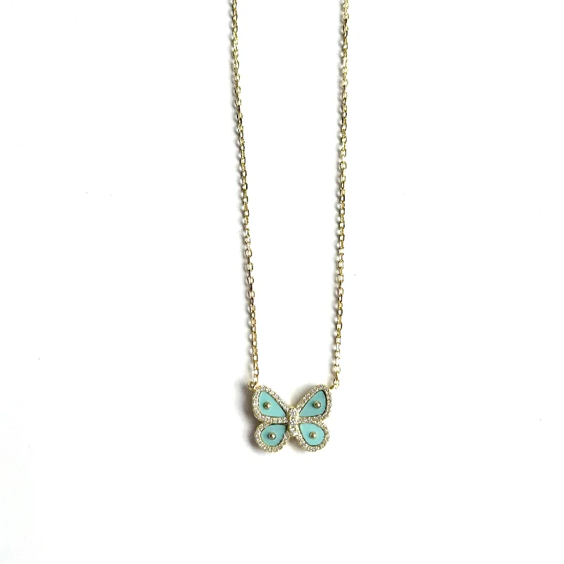 turquoise necklaces for women -Skye Enamel & CZ Butterfly Necklace