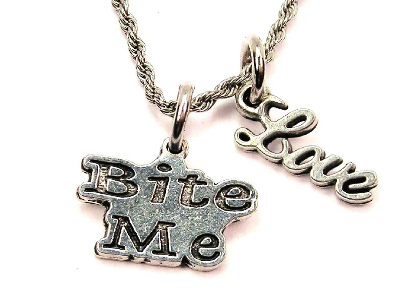 trendy long necklaces for women -Bite Me 20" Chain Necklace With Cursive Love Accent