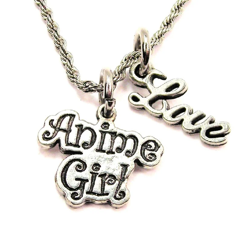 thick chain necklaces for women -Anime Girl 20" Chain Necklace With Cursive Love Accent