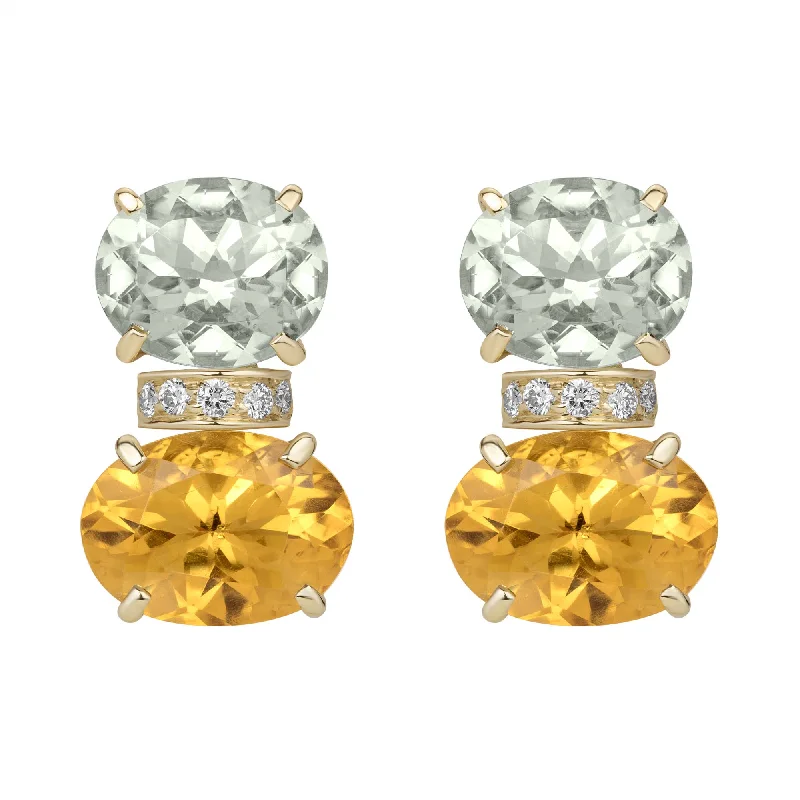 wedding bands with diamonds -gold stud earrings for women -Earrings - Green Quartz, Citrine And Diamond