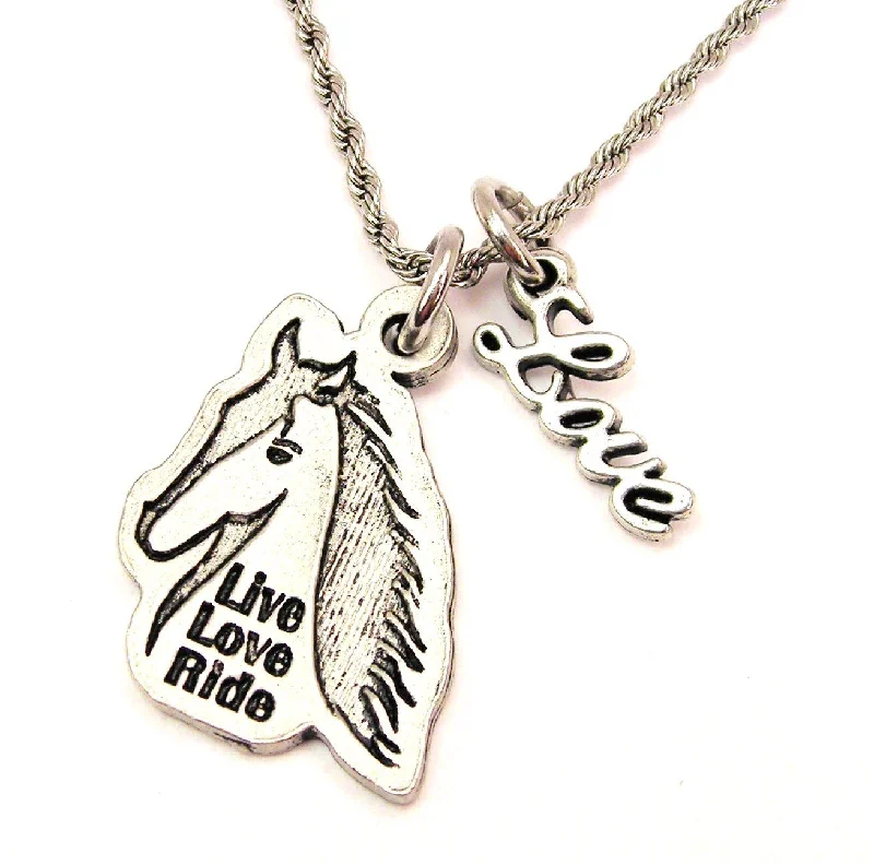 butterfly necklaces for women -Live Love Ride Horses 20" Chain Necklace With Cursive Love Accent