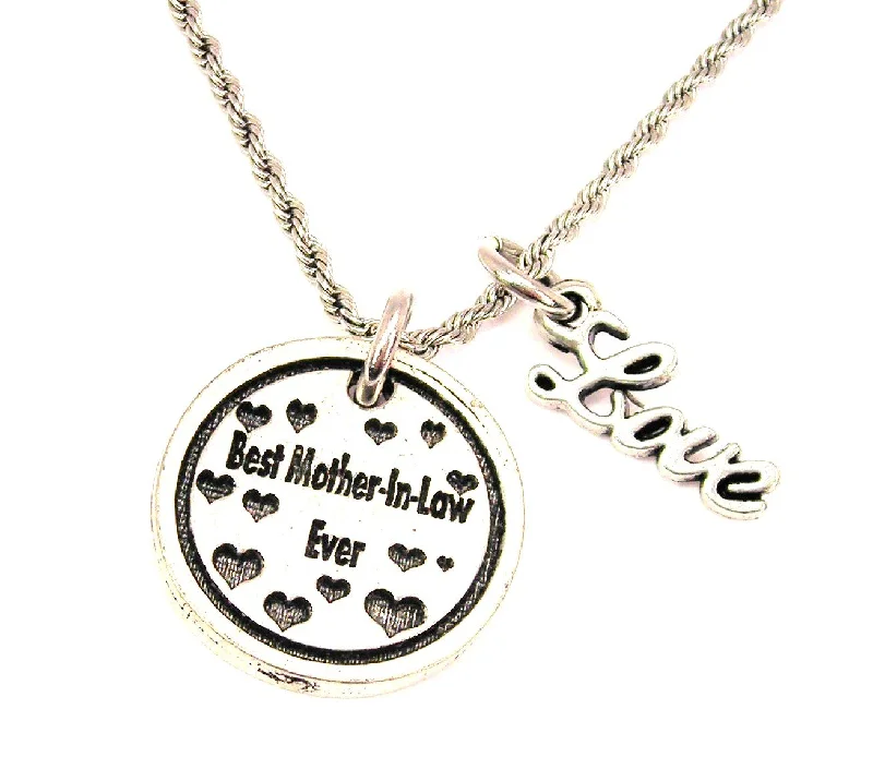 gold pendant necklaces for women -Best Mother In Law Ever 20" Chain Necklace With Cursive Love Accent