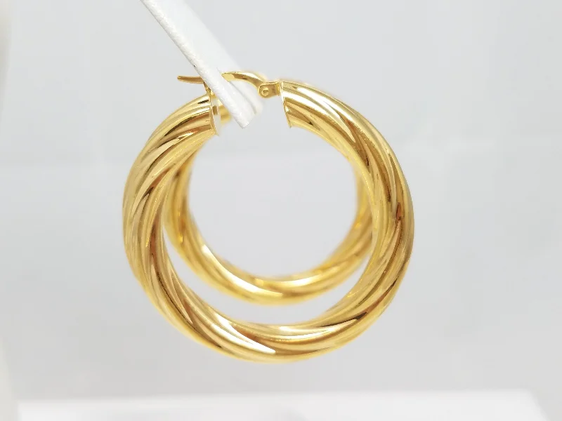 classic rings for women -gold hoop earrings for women -Grand 14k Yellow Gold Spiral Hollow Hoop Earrings Italy