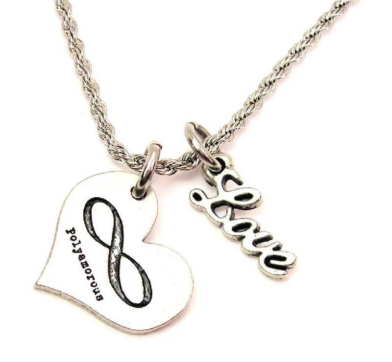 sterling silver necklaces for women -Polyamorous 20" Chain Necklace With Cursive Love Accent