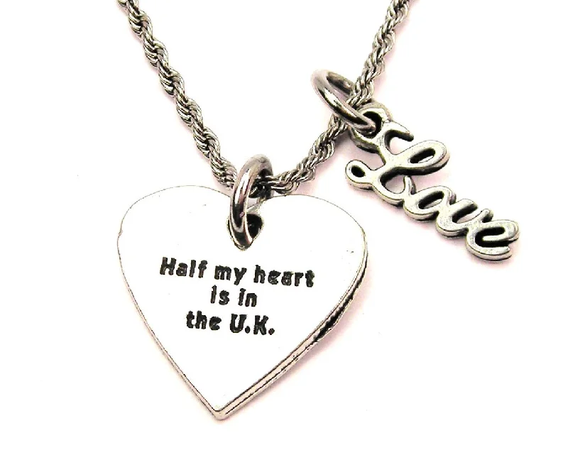 boho necklaces for women -Half My Heart Is In The UK 20" Chain Necklace With Cursive Love Accent