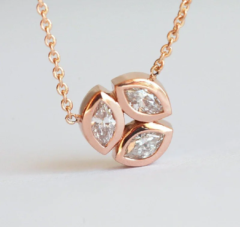 classic pendant necklaces for women -Unique Solid Gold Necklace With 3 Marquise Diamonds