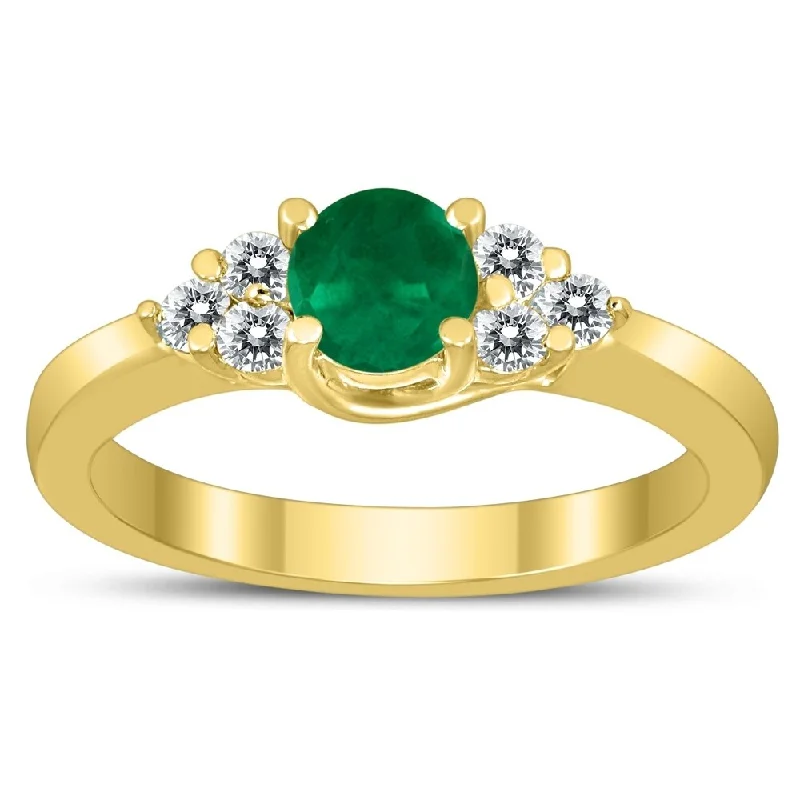 5MM Emerald and Diamond Cynthia Ring in 10K Yellow Gold