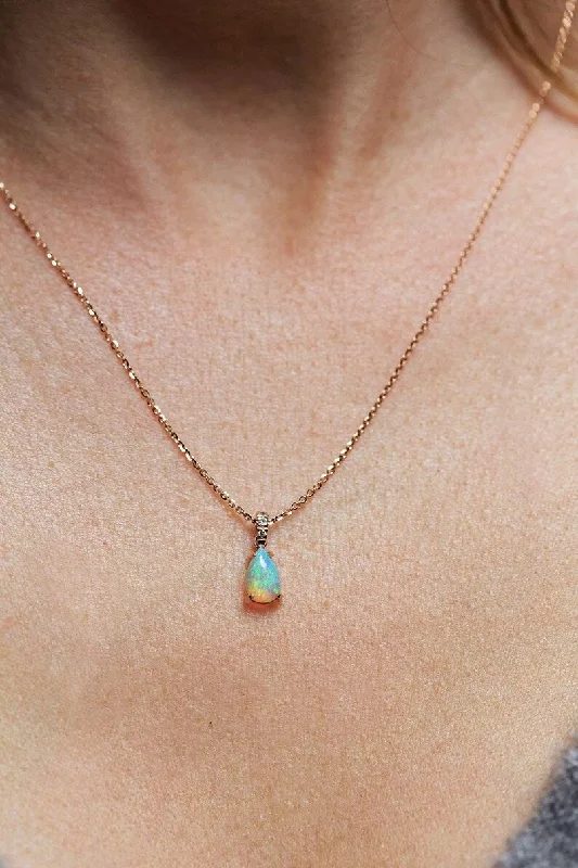 adjustable gold necklaces for women -Pear Fire Opal Gold Necklace With Pave Diamonds