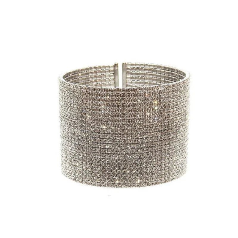 leather bracelets for women -Silver Crystal Pave Cuff