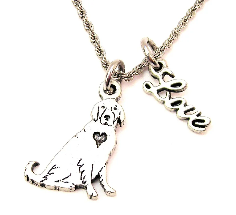 classic pendant necklaces for women -Sitting Golden Retriever 20" Chain Necklace With Cursive Love Accent