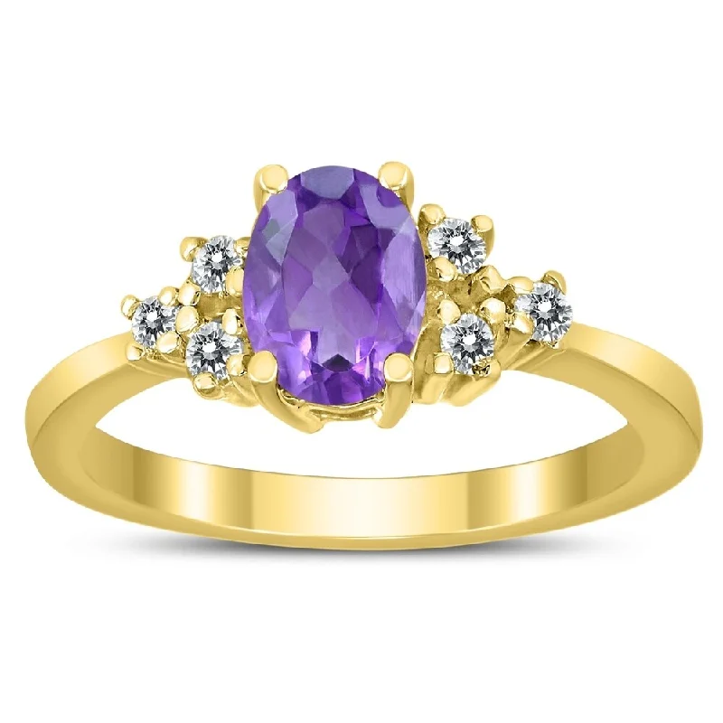 7X5MM Amethyst and Diamond Regal Ring in 10K Yellow Gold