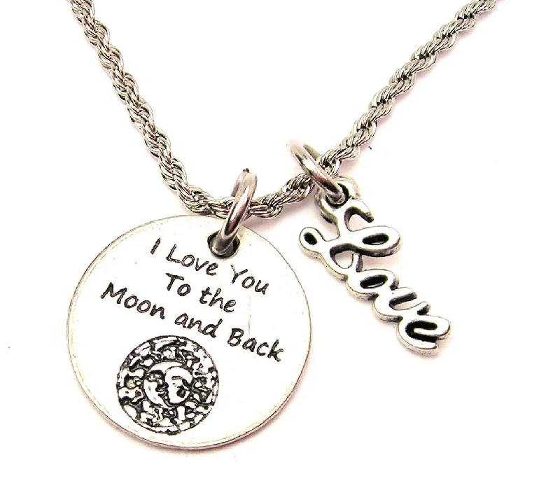 luxury wedding necklaces for women -I Love You To The Moon And Back Celestial 20" Chain Necklace With Cursive Love Accent