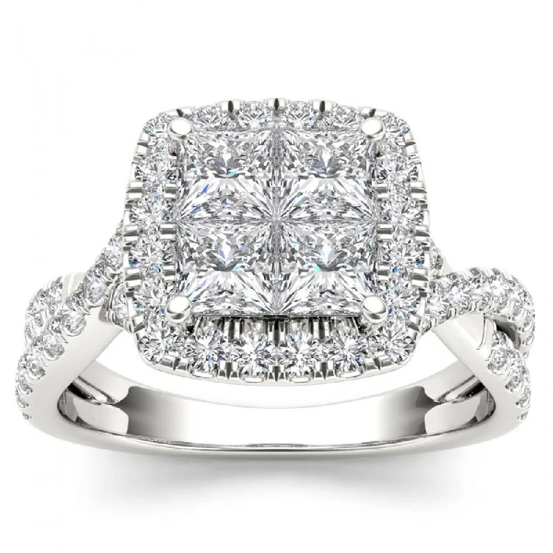 De Couer 14k White Gold 2ct TDW Diamond Twist Shank Halo Ring