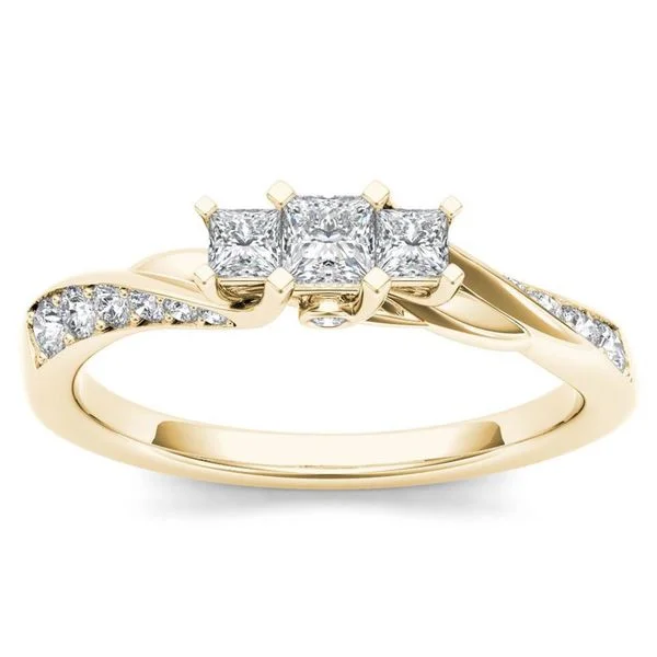 De Couer IGI Certified 10k Yellow Gold 1/2ct TDW Diamond Three-Stone Anniversary Ring