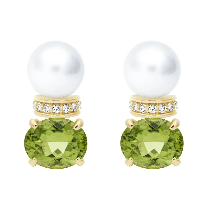 trendy rings for women -boho earrings for women -Earrings - Southsea Pearl, Peridot And Diamond