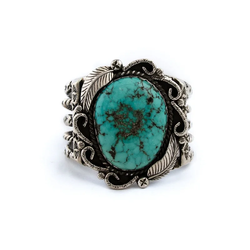 luxury bangles for women -1970s Feather Bezel Turquoise Cuff