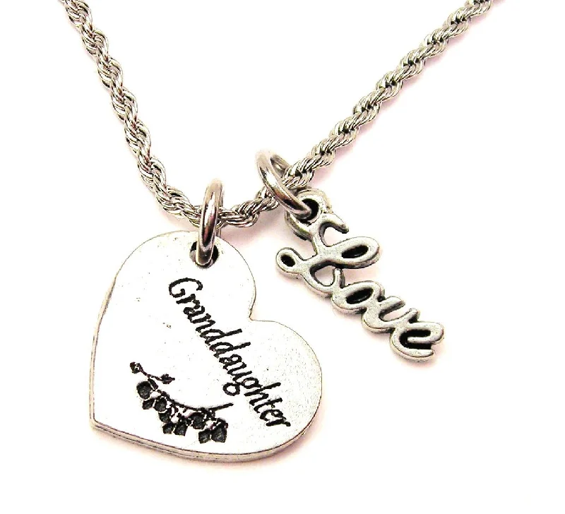 silver chain necklaces for women -Granddaughter Heart 20" Chain Necklace With Cursive Love Accent