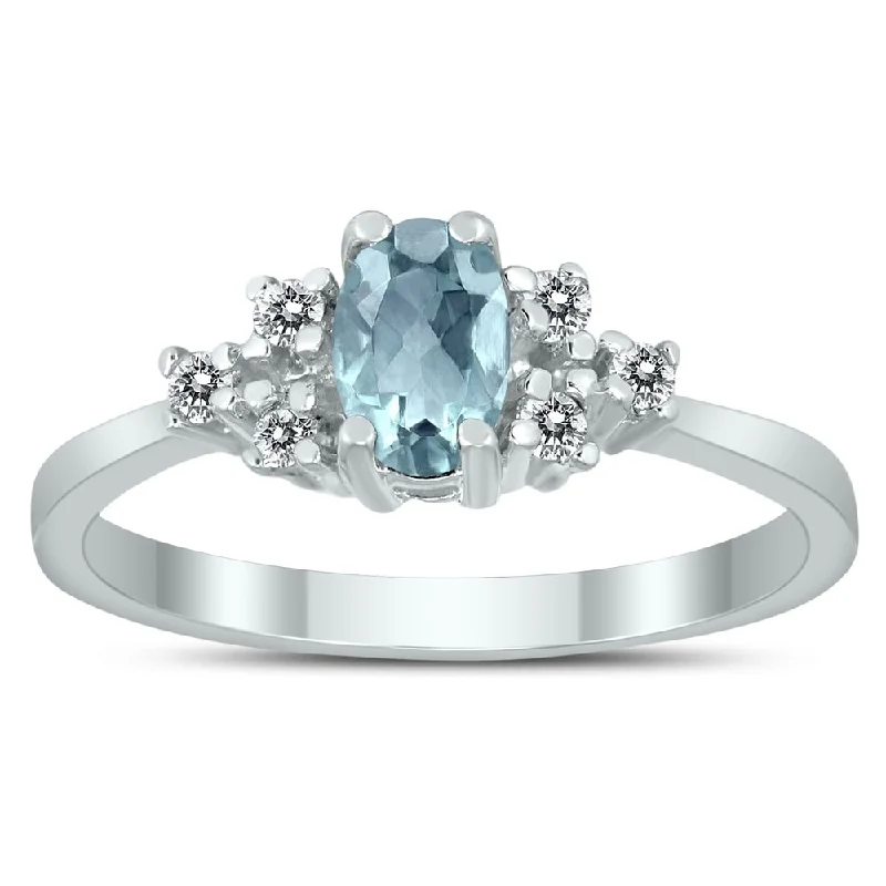 6X4MM Aquamarine and Diamond Regal Ring in 10K White Gold