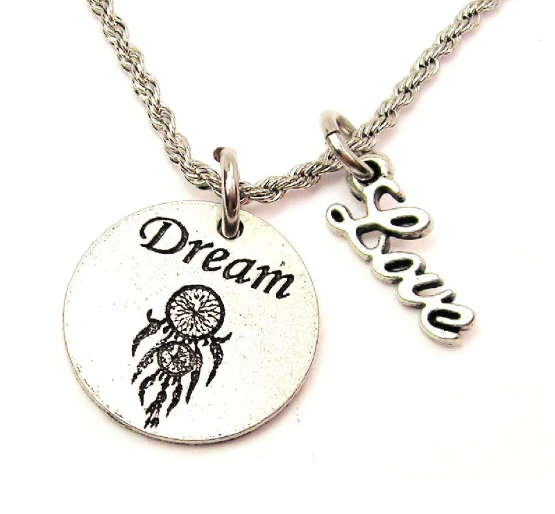 personalized zodiac necklaces -Dream With Dream Catcher 20" Chain Necklace With Cursive Love Accent