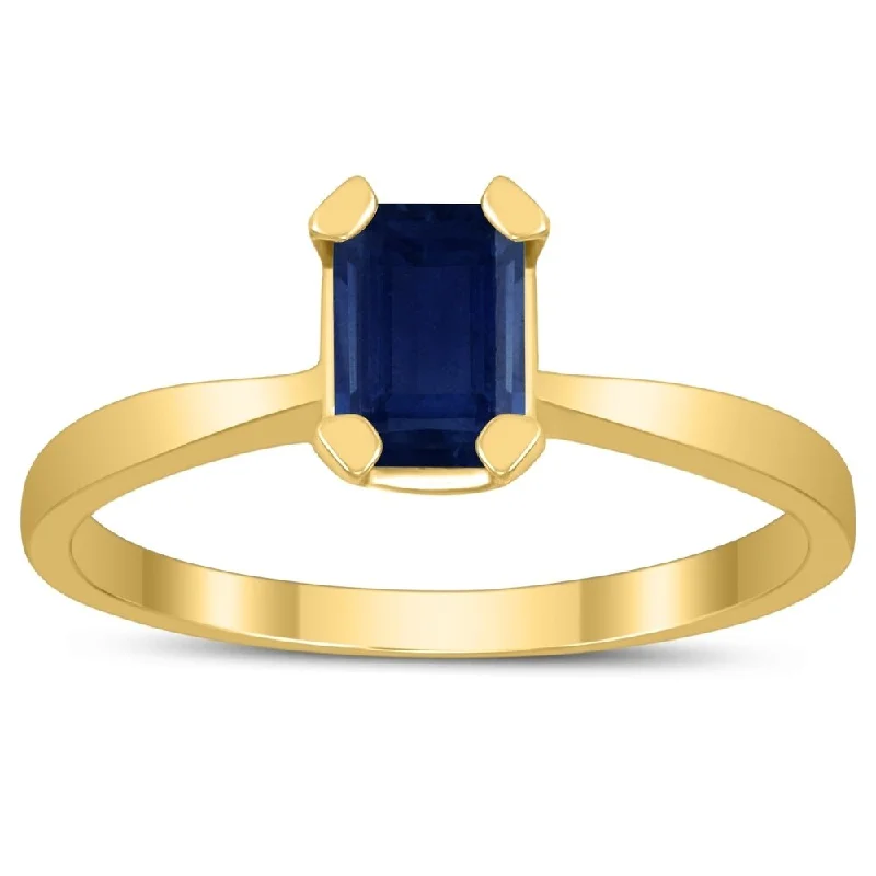 Emerald Shaped 6X4MM Sapphire Solitaire Ring in 10K Yellow Gold