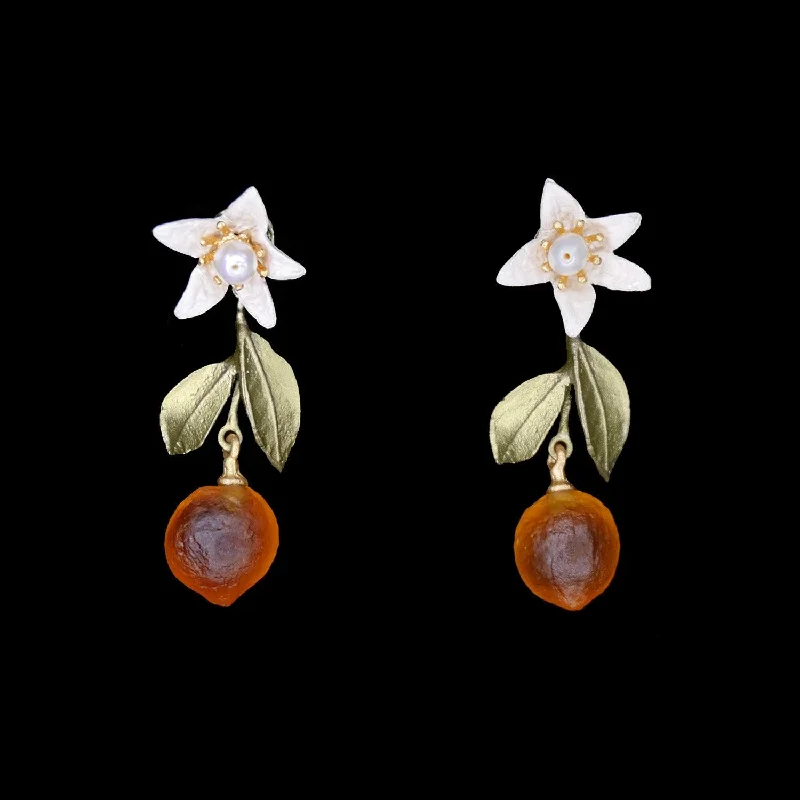 multi-stone rings for women -fashion statement earrings -Orange Earrings - Flower and Drop Post