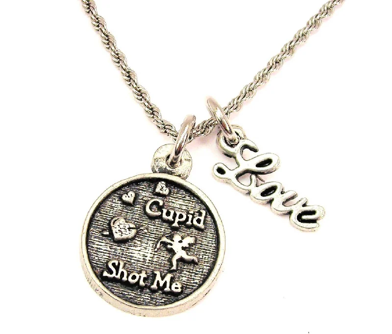 gold pendant necklaces for women -Cupid Shot Me 20" Chain Necklace With Cursive Love Accent