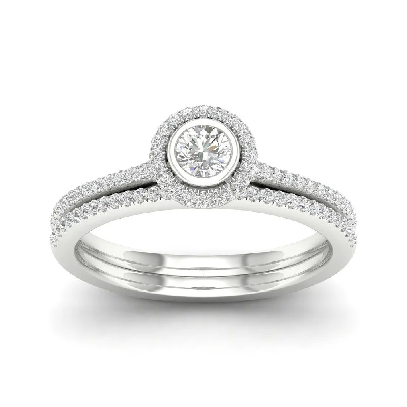 De Couer 10k Gold 3/8ct TDW Diamond Halo Bridal Ring