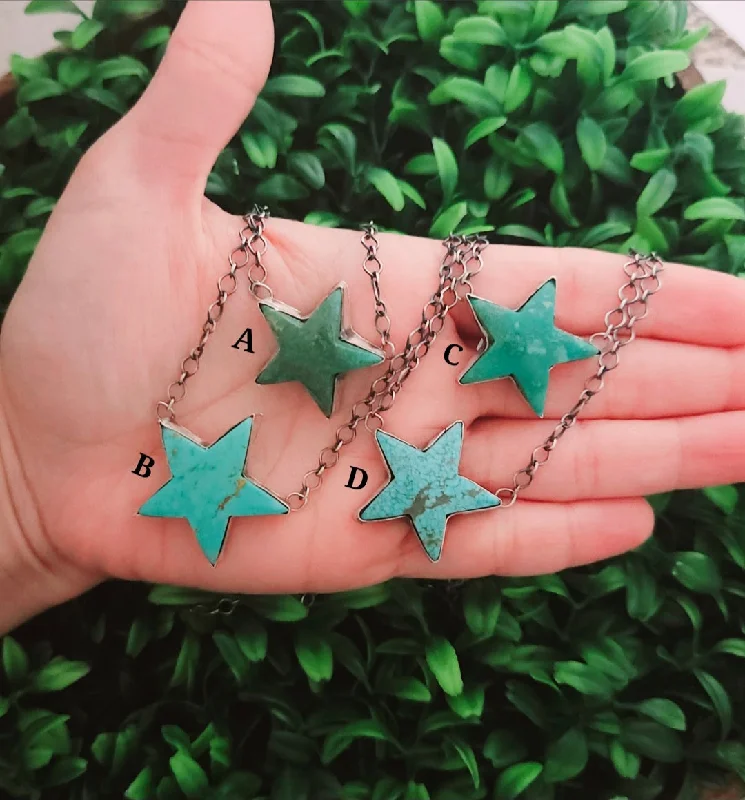 elegant necklaces for women -Stamped Sterling Silver Turquoise Star Necklaces