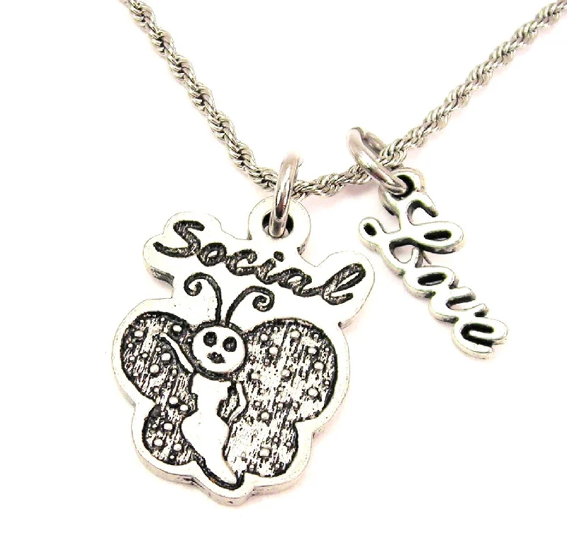 romantic necklaces for women -Social Butterfly 20" Chain Necklace With Cursive Love Accent