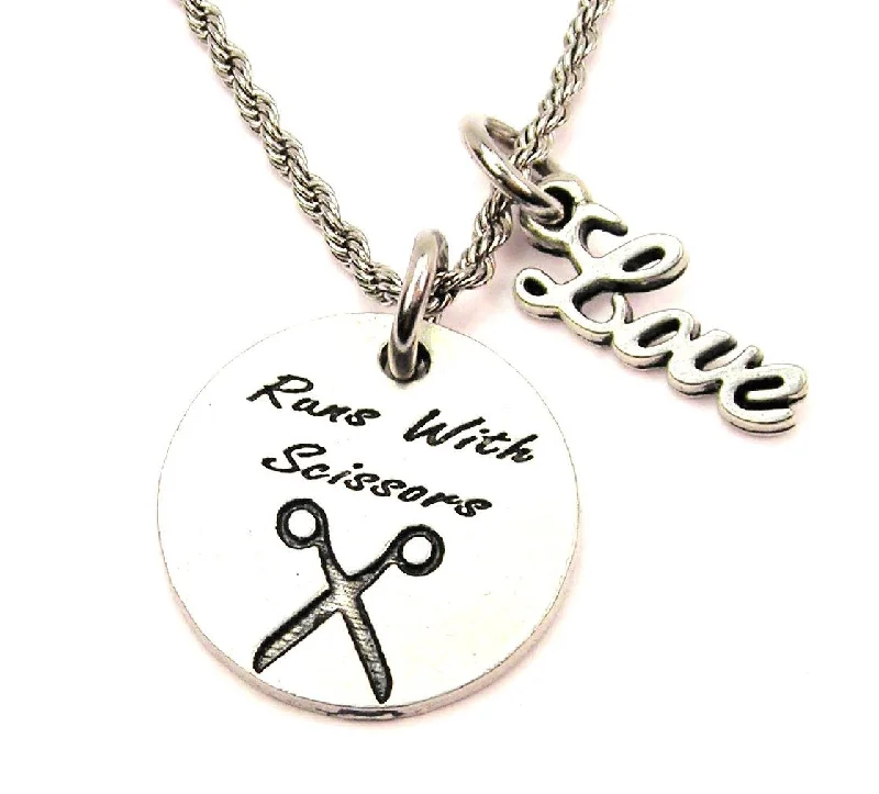 birthstone necklaces for women -Runs With Scissors 20" Chain Necklace With Cursive Love Accent