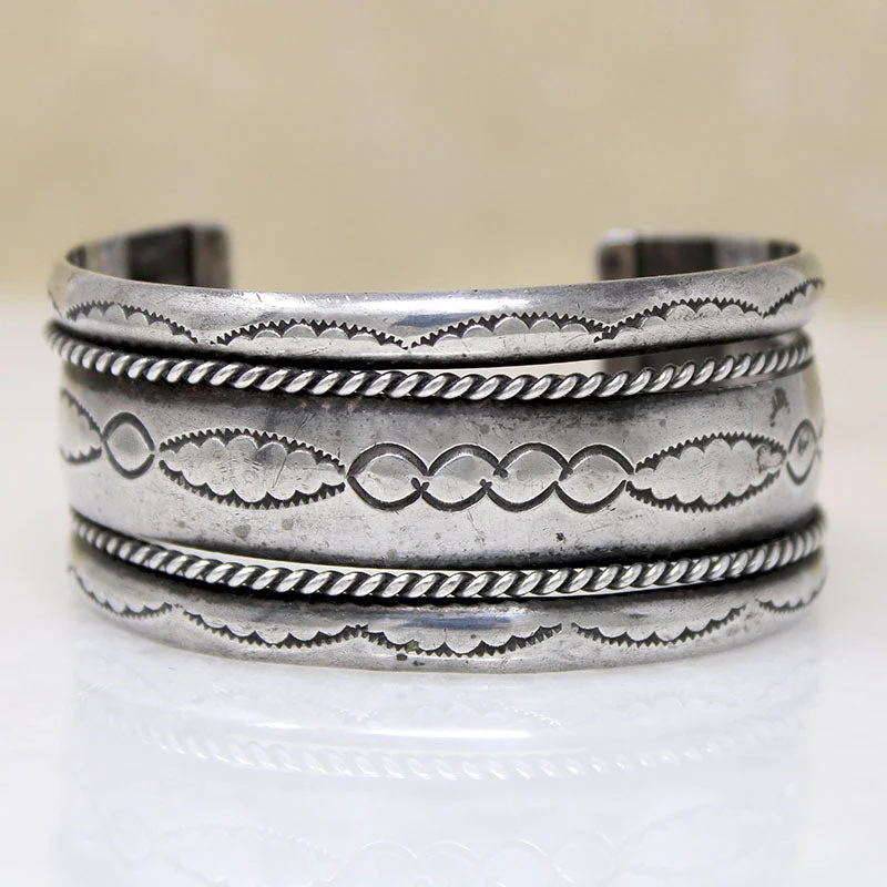 sleek bangles for women -Navajo Sterling Cuff with Rocker Designs by TAHE